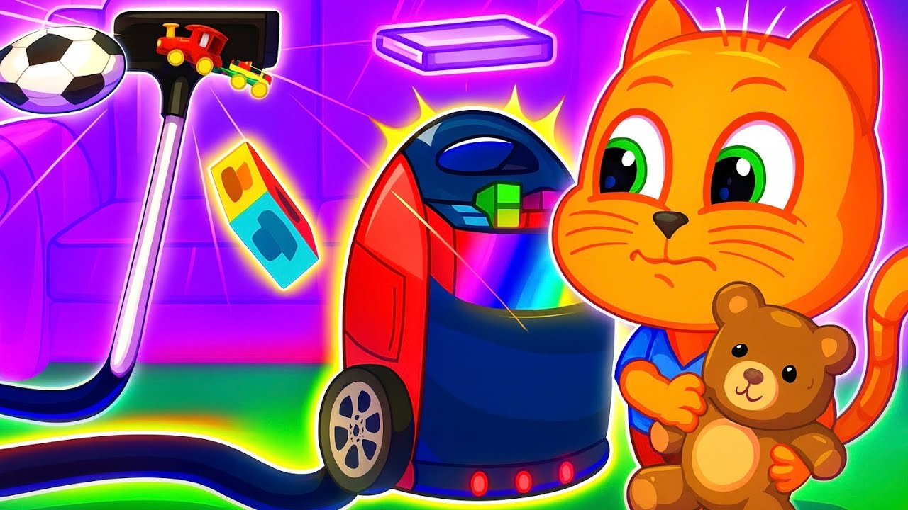 Cats Family in English - VACUUM CLEANER Cartoon for Kids 4K