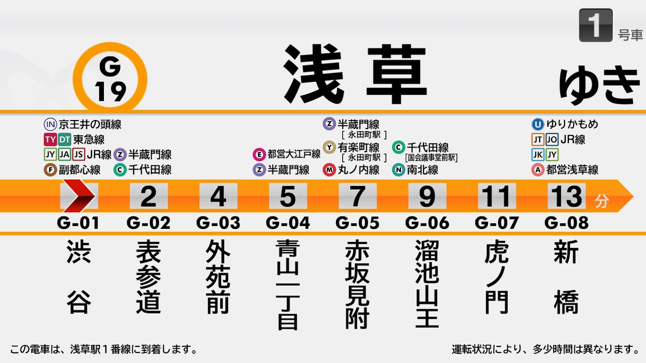 【自動放送】東京メトロ銀座線 渋谷→浅草(B線)【旧車内放送・トレインビジョン再現】/ [Subway Announcement] Tokyo Metro Ginza Line