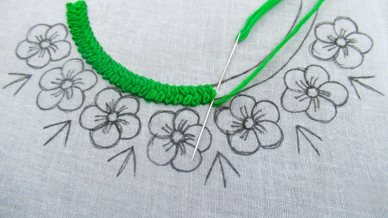 Hand Embroidery Very Beautiful Round Shape Floral Neckline Design For Beginner