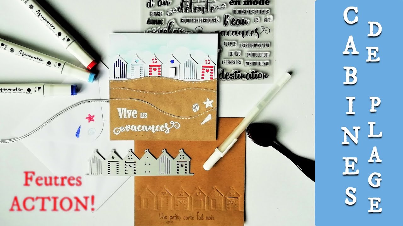 Tutoriel Carterie - Carte Vacances Cabines de Plage avec les feutres Aquamarker ACTION