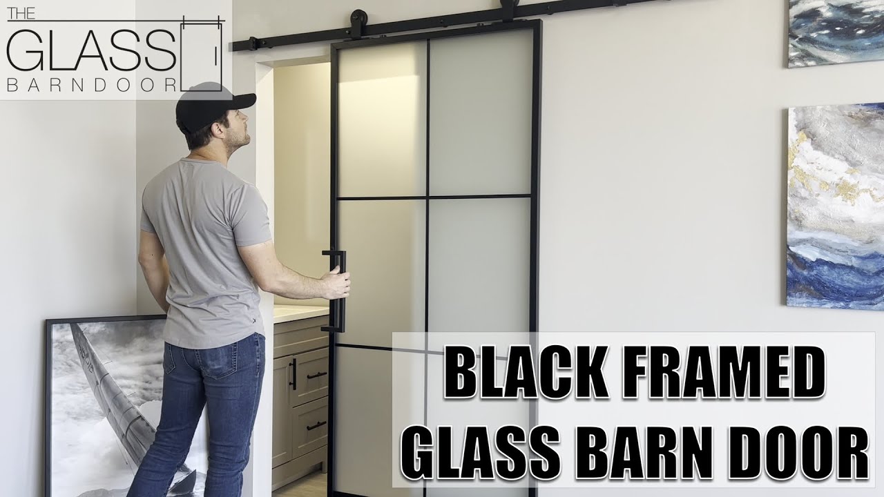 Black Metal Framed Glass Barn Door Installation