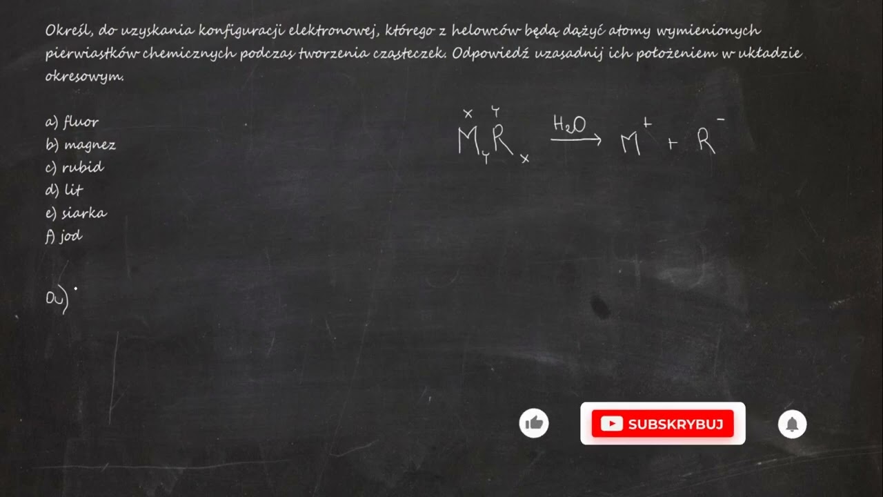 Określ, do uzyskania konfiguracji elektronowej... a) fluor b) magnez c) rubid d) lit e) siarka