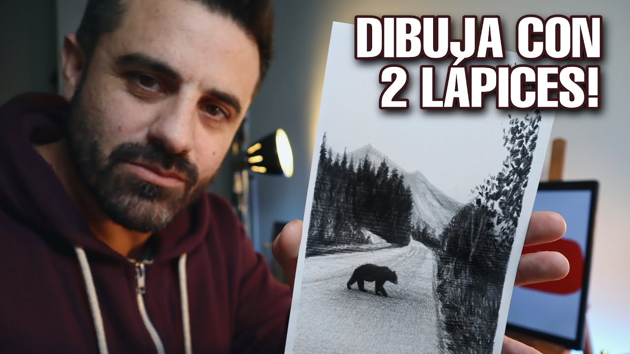 Cómo DIBUJAR un OSO en un PAISAJE con 2 LÁPICES? [Narrado paso a paso]