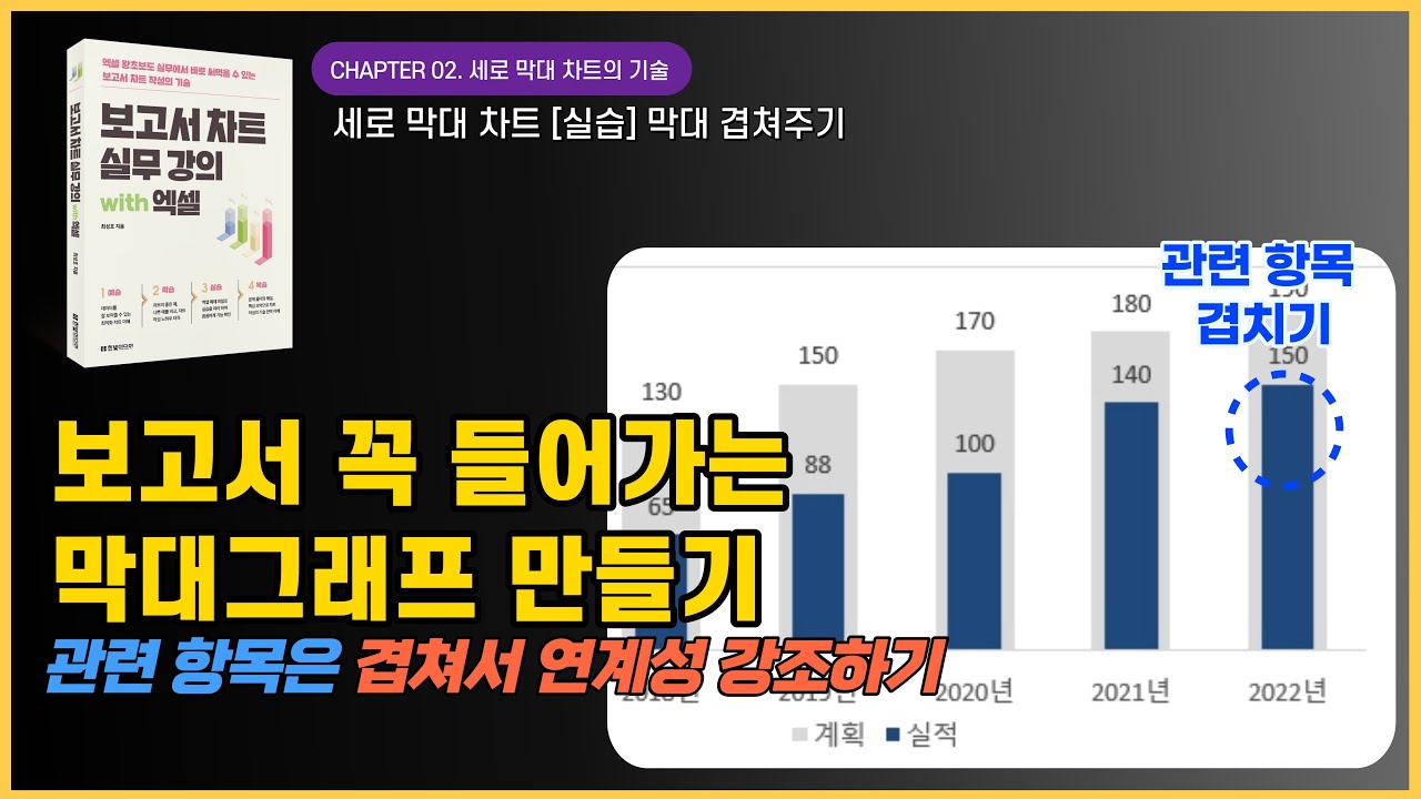 [보고서 차트 실무 강의 with 엑셀] 세로막대그래프 막대 간격을 조정해  막대 겹쳐서 표시하는 방법