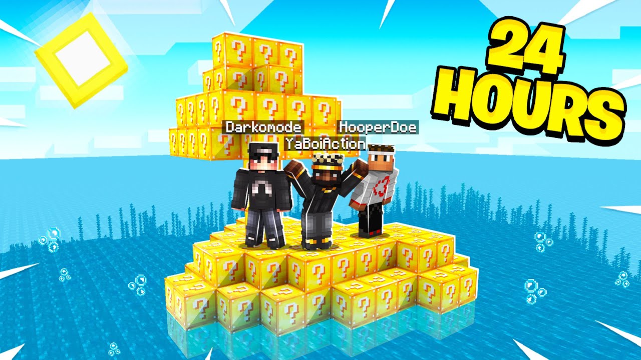 Surviving on a Lucky Blocks Island for 24 Hours in Minecraft! (W/ Darkomode & YaBoiAction)