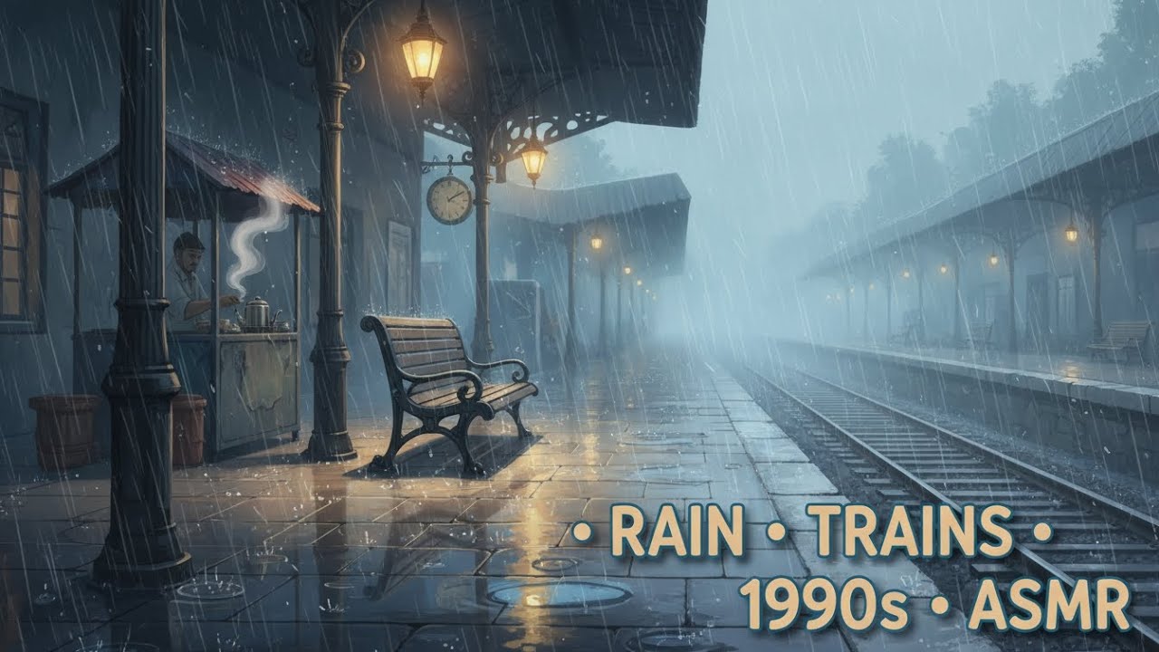 Monsoon at an Old Railway Station | Peaceful 1990s India ASMR | @SparkMindStories | #ghiblistyle 
