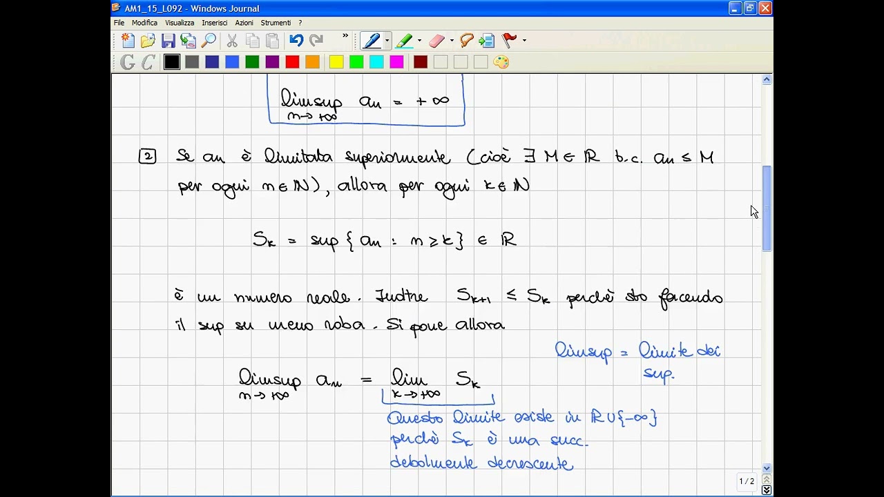 092  Liminf e limsup di successioni  Def , primi Es , caratterizzazione, rapporto con l'eventuale li
