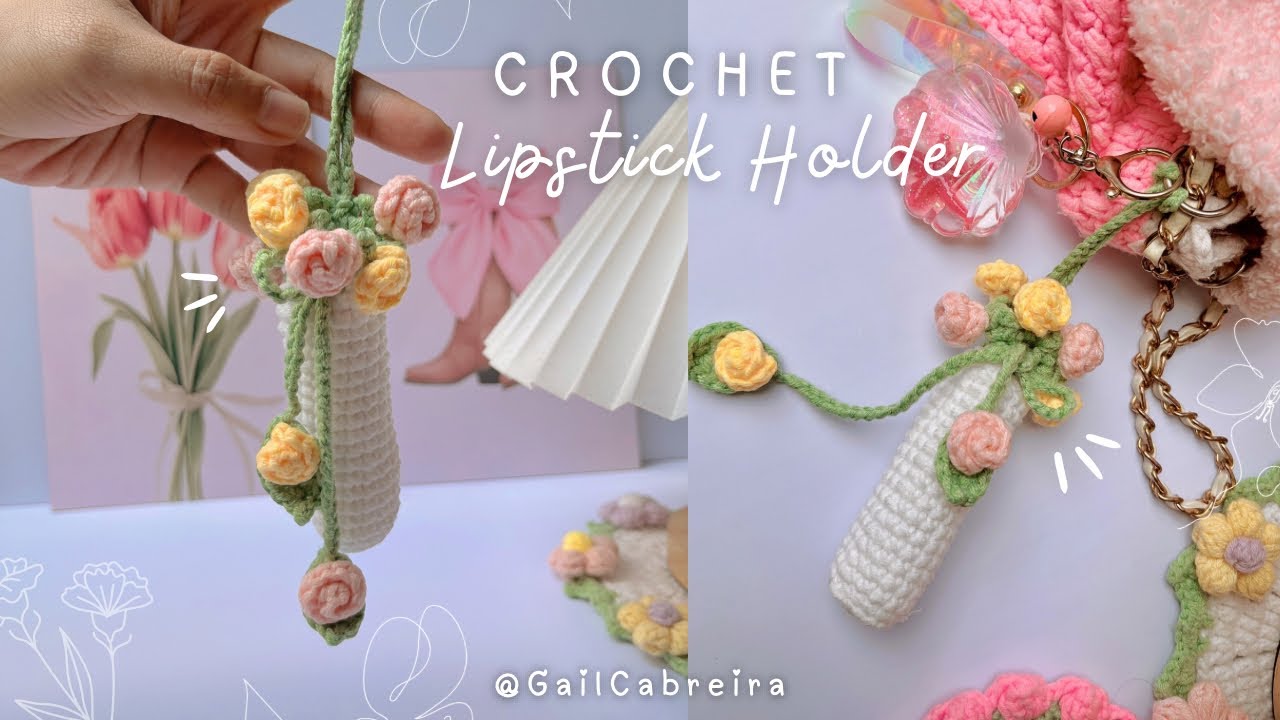 Crochet Lipstick/ Lipbalm holder inspired from Crochet Blanket bouquet | Crochet bag charm