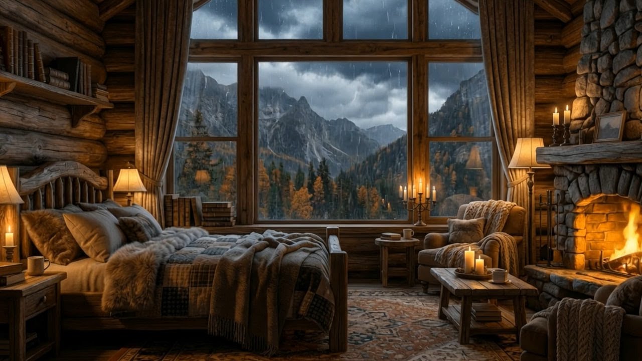 Cozy Fireplace with Rain Sounds | Deep Sleep & Relaxing Night Ambience | 1 Hour | No Music