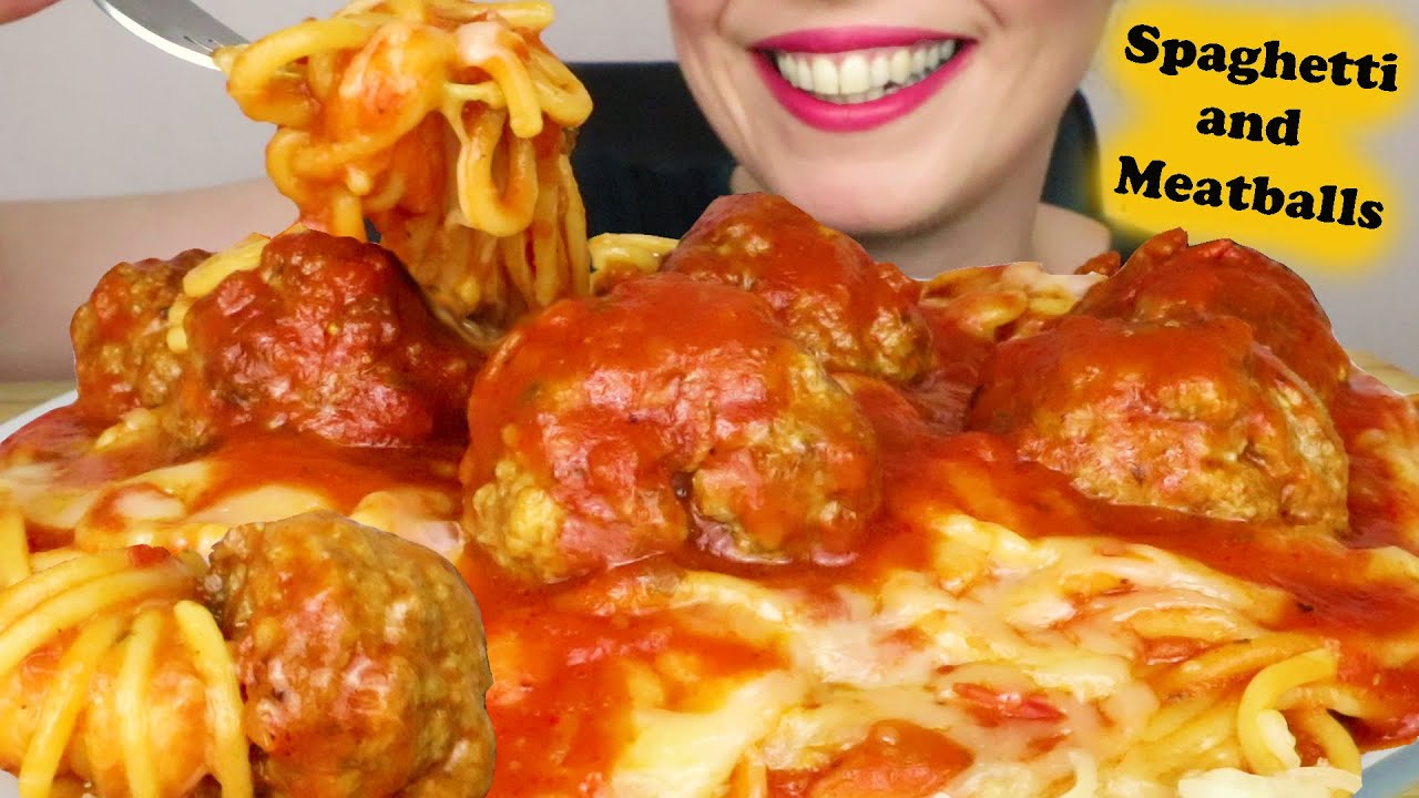SUPER CHEESY SPAGHETTI AND MEATBALLS 🍝 | No Talking | ASMR Mukbang  - 먹방 | Real Eating Sounds