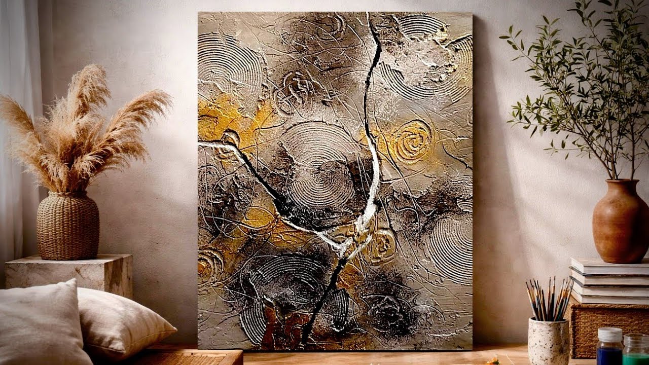 Satisfying Texture Art: Earth Tone Abstract Acrylic Painting on Canvas
