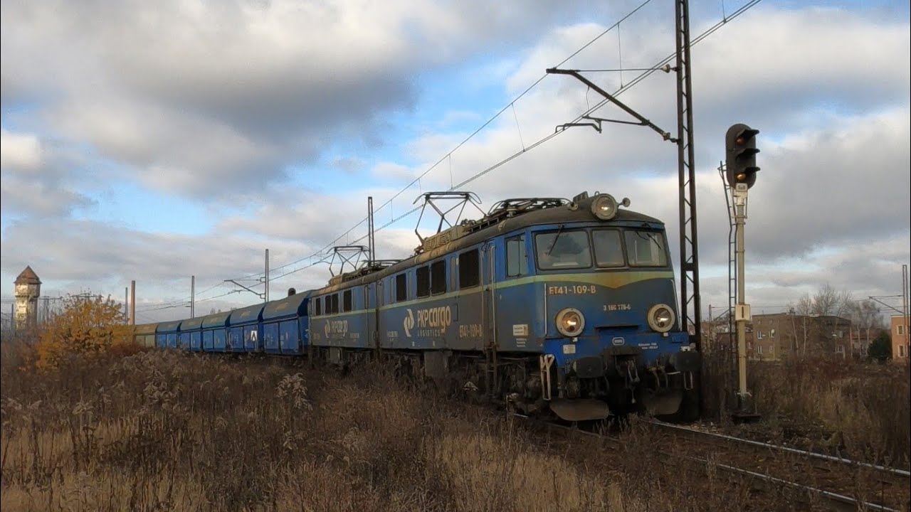 Katowice podg. Stawiska - ET41-109 z Falsami, Vectron DB z 4 wagonami Hbb i duet luzak&oacute;w Skoda+TEM2