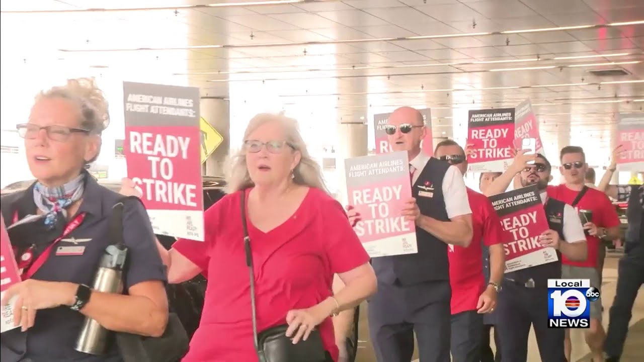 American Airlines fight attendants vote to authorize strike, hold multi-city protest