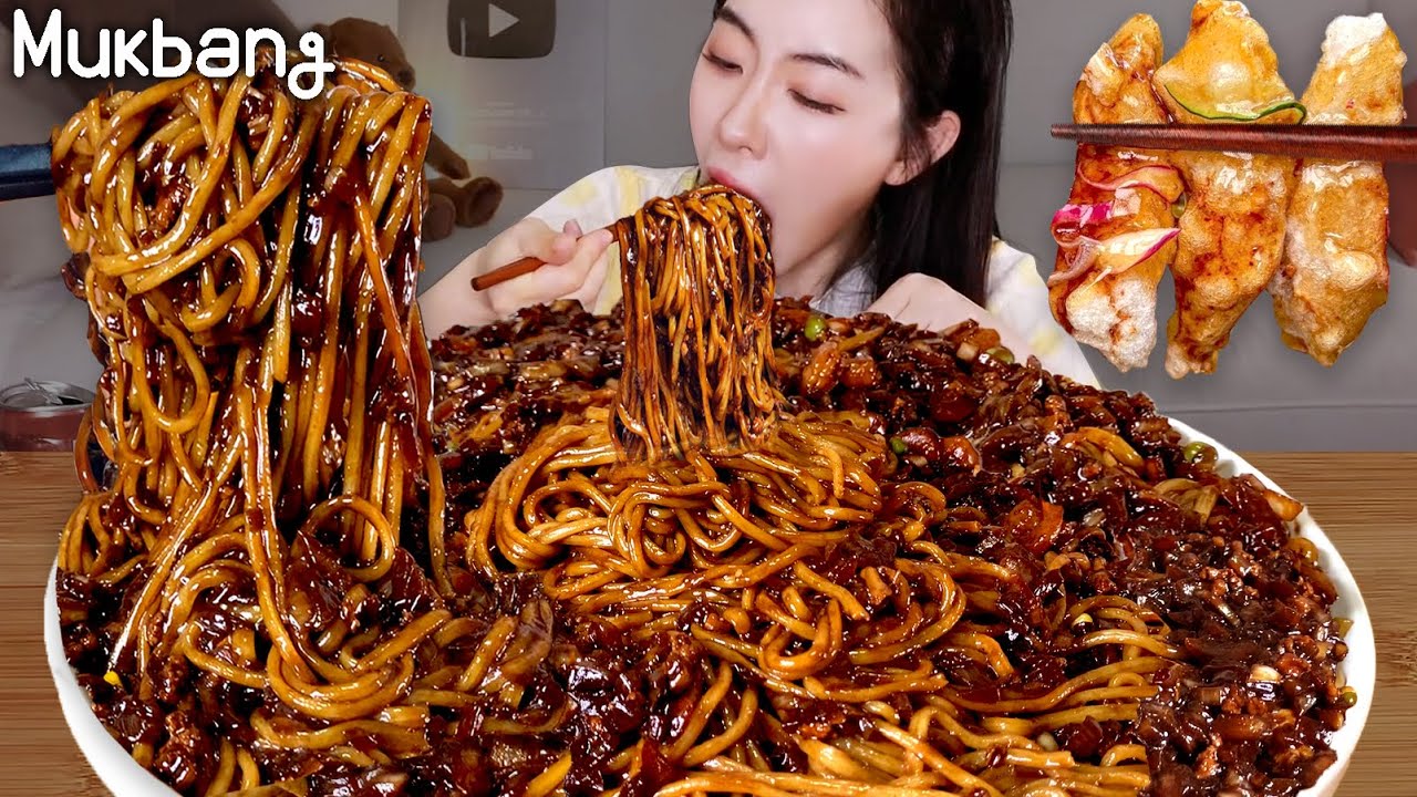 Сладкая и серная свинья, черная бокала Noodles ★ㅣjjajangmyeonㅣREAL SOUNDㅣASMR MUKBANGㅣEATING SHOW