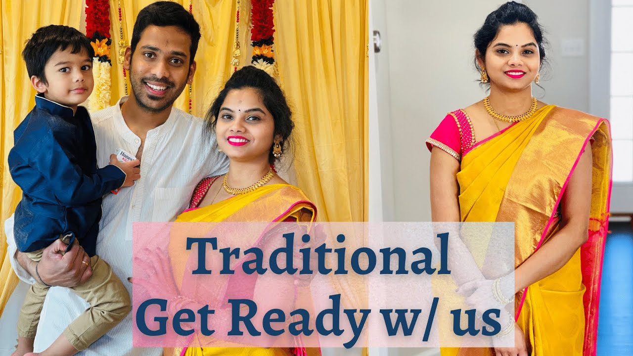 Traditional Get Ready 👨‍👩‍👦 | Makeup & Saree & Family Outfits | TeluguVlogsUSA | #jabilidilipstories
