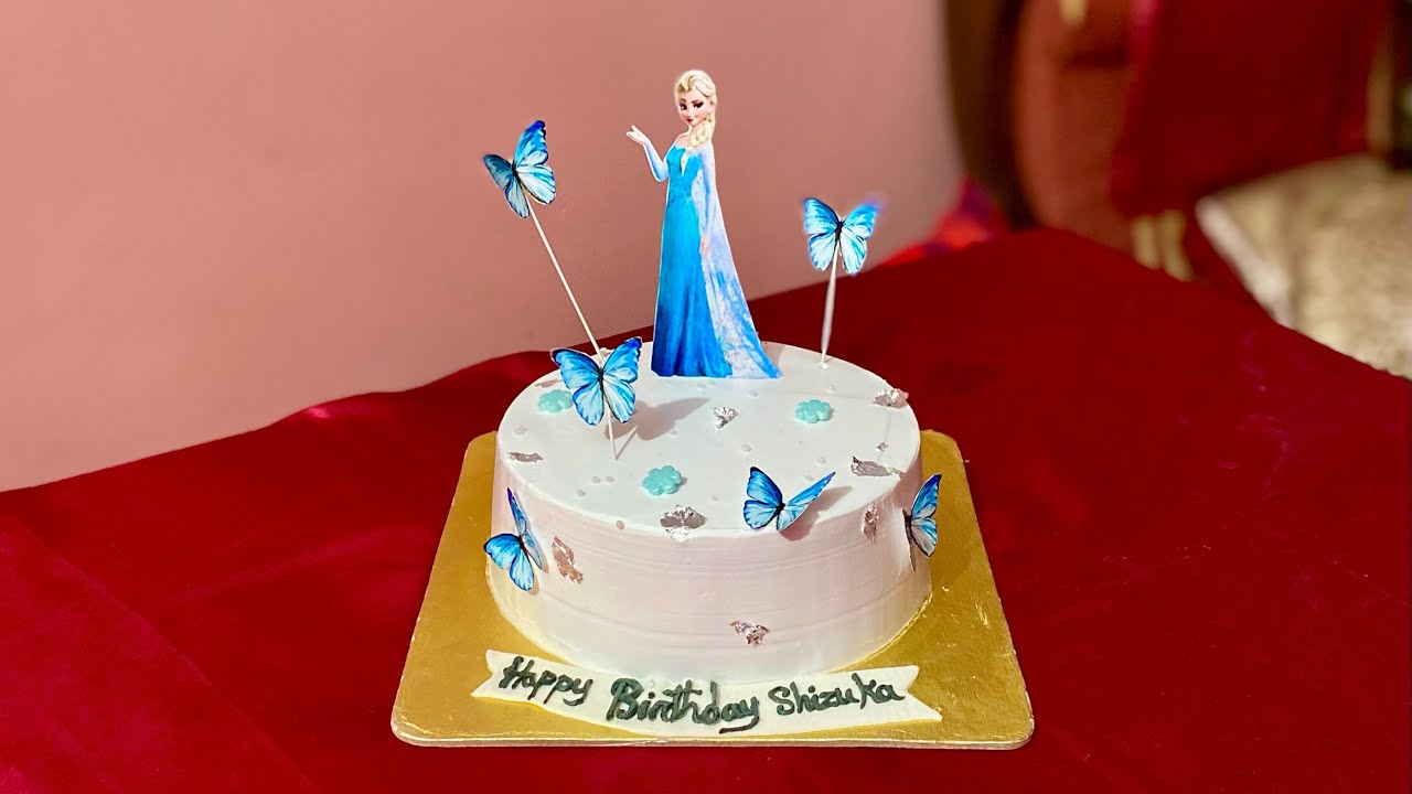 Frozen disney princess cake decoration idea with butterfly!!Cute frozen princess cake decoration!