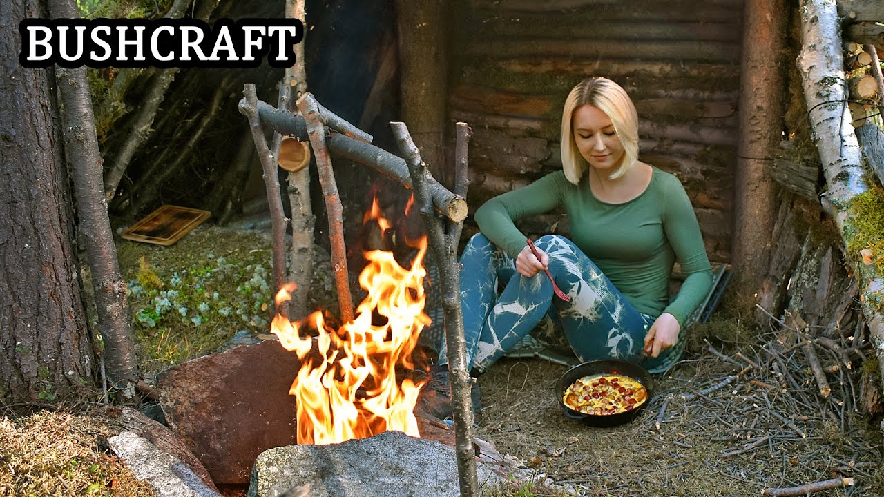 Bushcraft trip - Natural shelter - Spatula carving - Outdoor cooking 🌲 ASMR