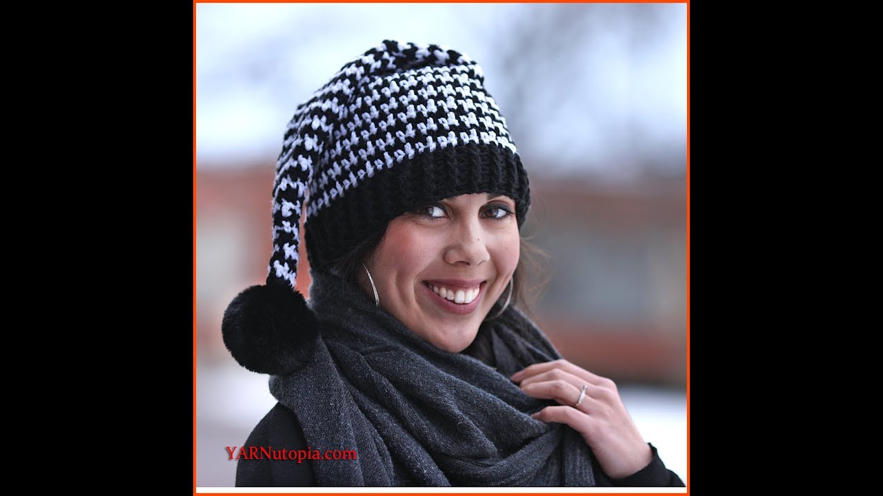 How to Crochet Tutorial: DIY Houndstooth Stocking Hat by YARNutopia