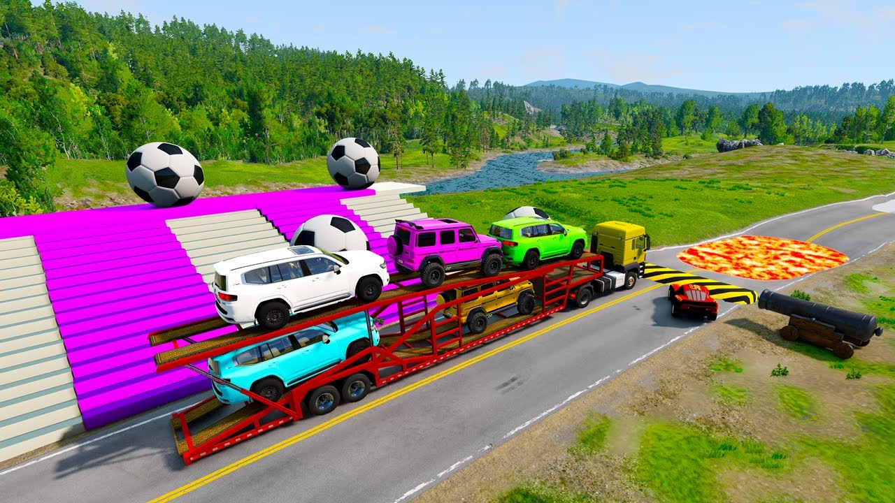 Flatbed Truck McQueen | Transportation with Truck - Pothole vs Car #24 | BeamNG.Drive Gameplay