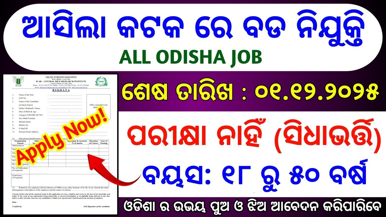 Cuttack ICAR CRRI New Job Vacancy 2025 | Odisha Agriculture Office Recruitment 2025 | #odisha 
