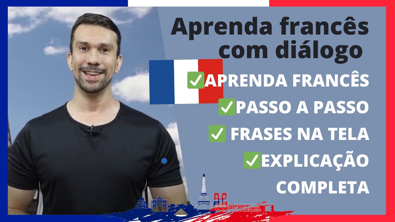 Aula de francês com diálogo - Passo a passo - Com imagens, frases e explicação na tela