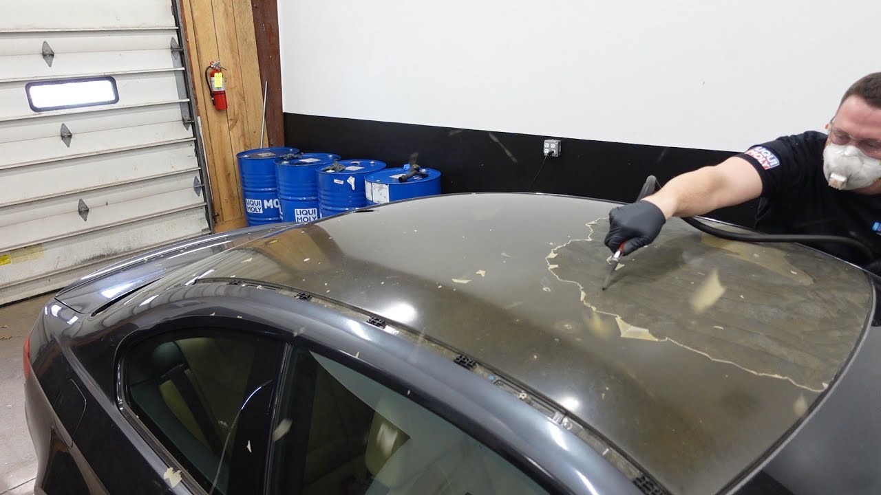 Removing the clear coat from the carbon fiber roof on my E92 M3. #bmw #bmwm3