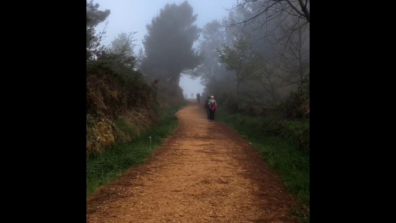Hiking up hill on the Camino Frances