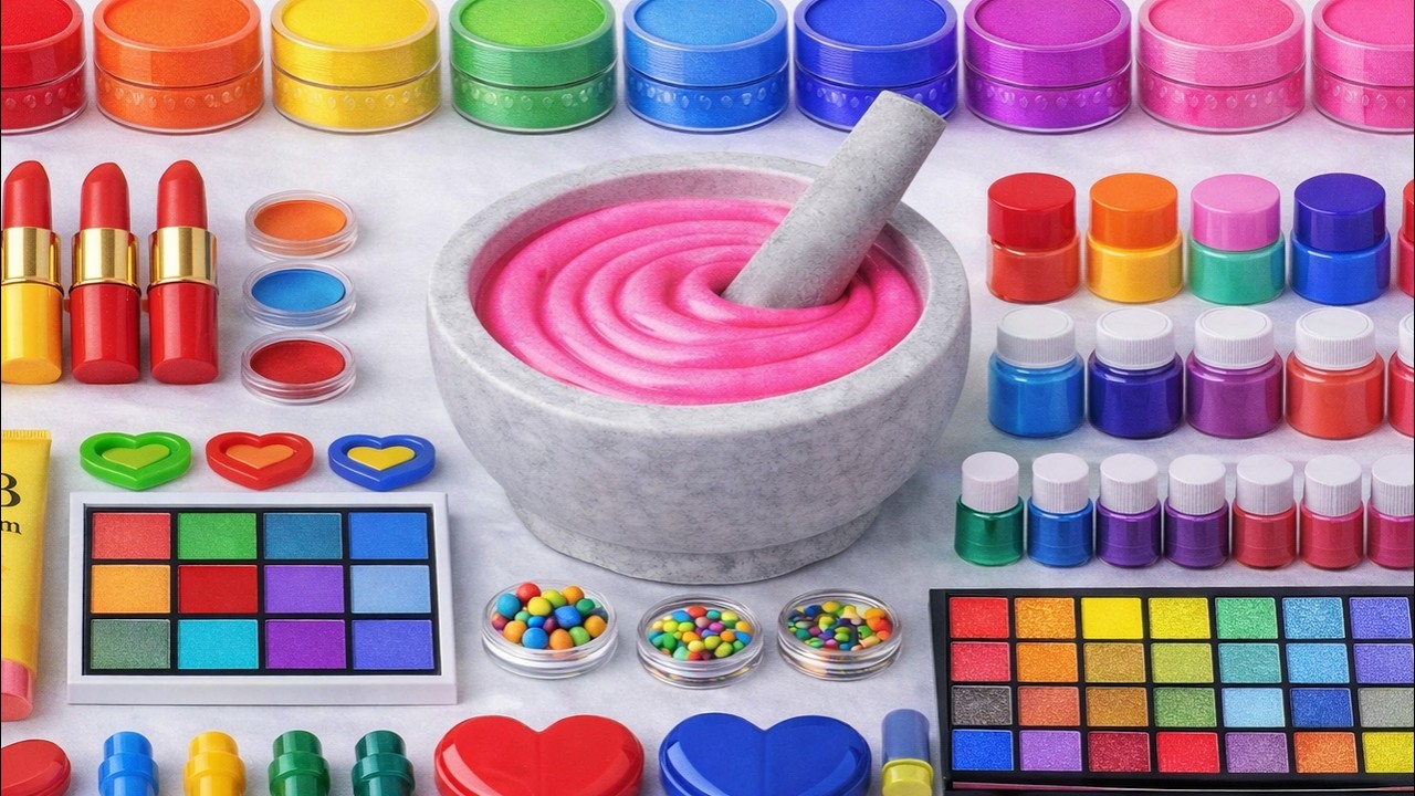 Satisfying Slime ASMR 🌈 DIY Making Rainbow Pink Cloud Slime with Makeup Suncream Lipstick Glitter