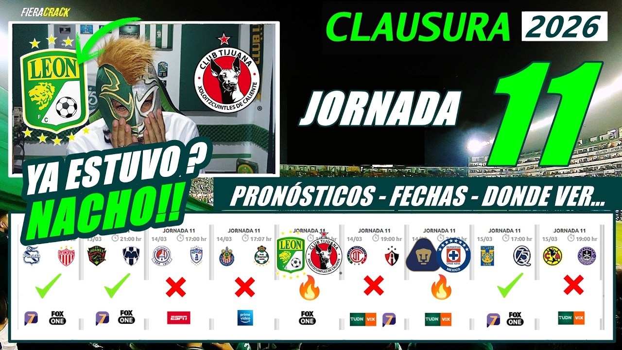 ✅ PRONÓSTICOS - FECHAS - HORARIOS - DONDE VER ✅ JORNADA 11 LIGA MX CLAUSURA 2026 ✅ MIS PREDICCIONES