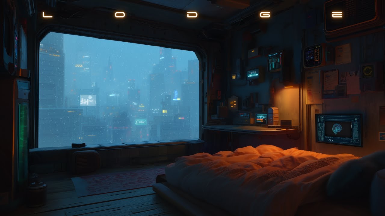 Blade Runner's Lodge: Cozy Cyberpunk Ambience | Relaxing Winter Bedroom for Focus & Sleep