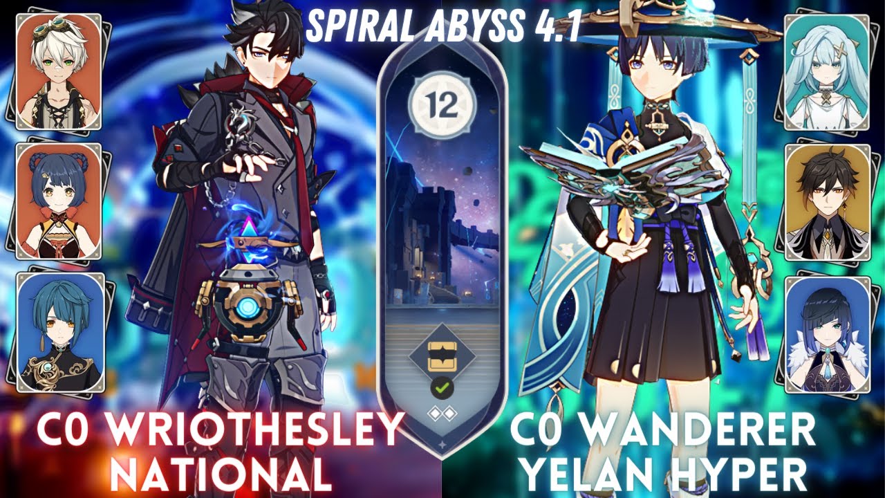 C0 Wriothesley National & C0 Wanderer Yelan Hyper | Spiral Abyss Floor 12 - 9⭐
