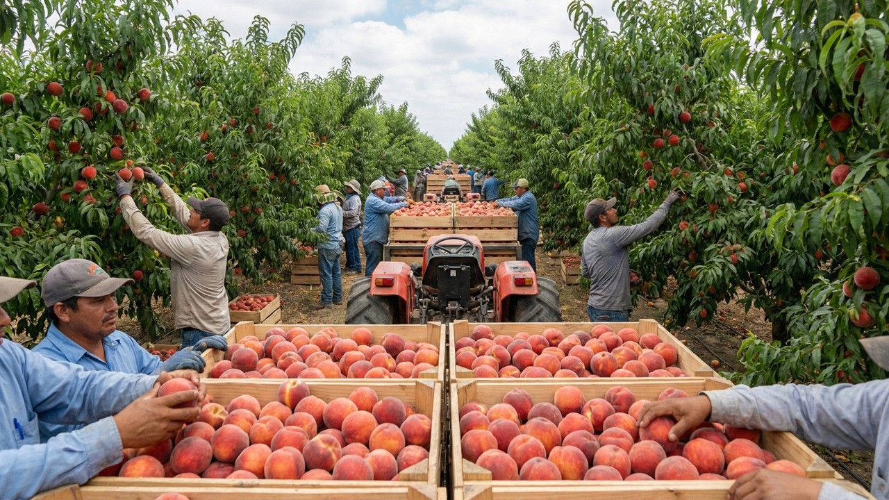 Giant Peach Mega Farm Documentary, From Wild Jungle Field to Massive Harvest, Real Tractor Farming