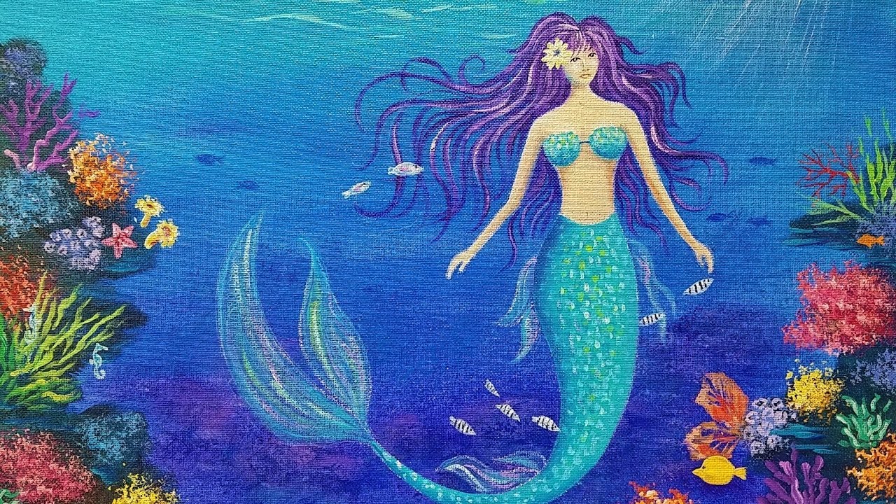 MERMAID Acrylic Painting Tutorial (Coral Reef Part 2) LIVE Angelooney Event