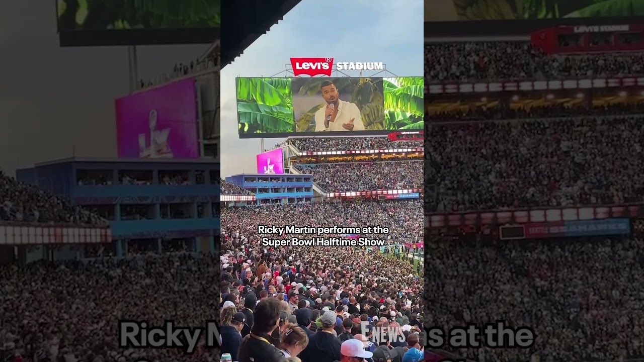 Ricky Martin performs at the Super Bowl Halftime Show with Bad Bunny.