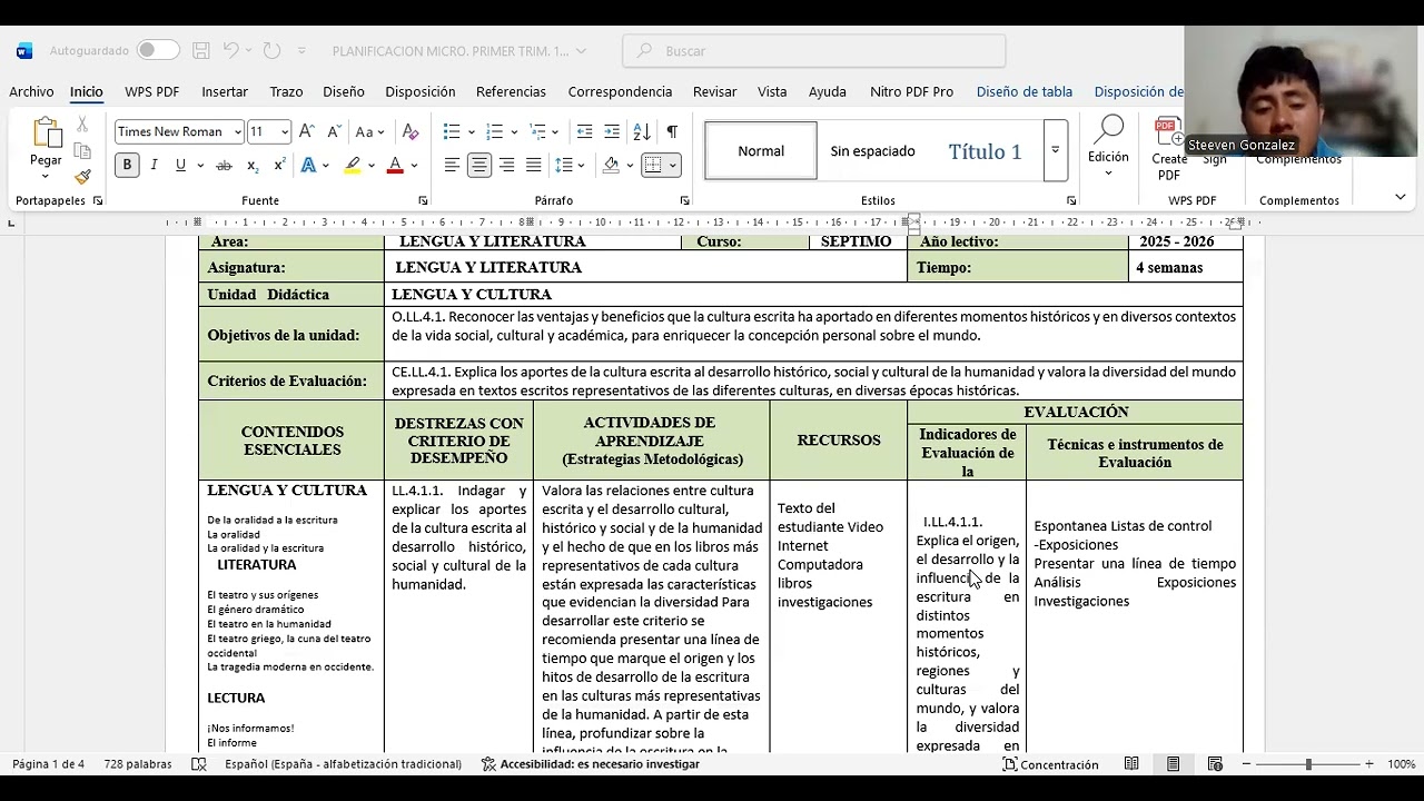 Planificación micro curricular dirigida al subnivel Básica Media en la asignatura Lengua y Literatur
