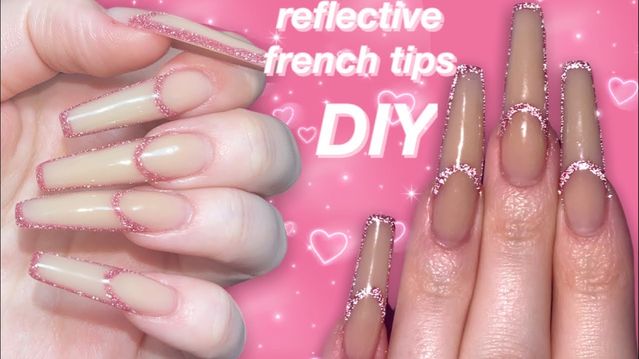 Pink Reflective French Tips // long coffin polygel nail tutorial ☆