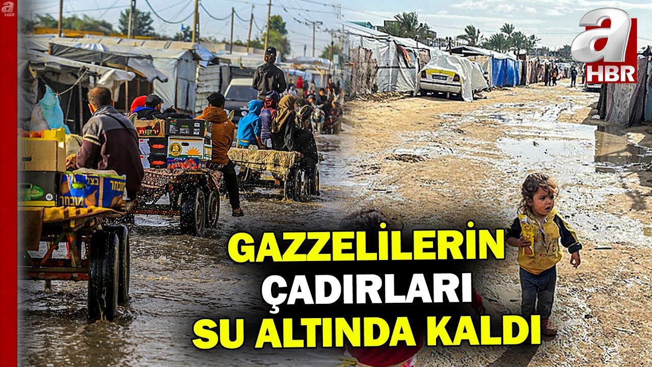 Gazze halkı su altında kalan çadırlarda yaşıyor! İsrail yardımları engelliyor | A Haber
