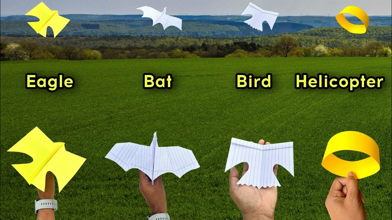 best 4 flying bird airplane, 4 top paper flying helicopter bird, paper eagle, bat plane, bird plane