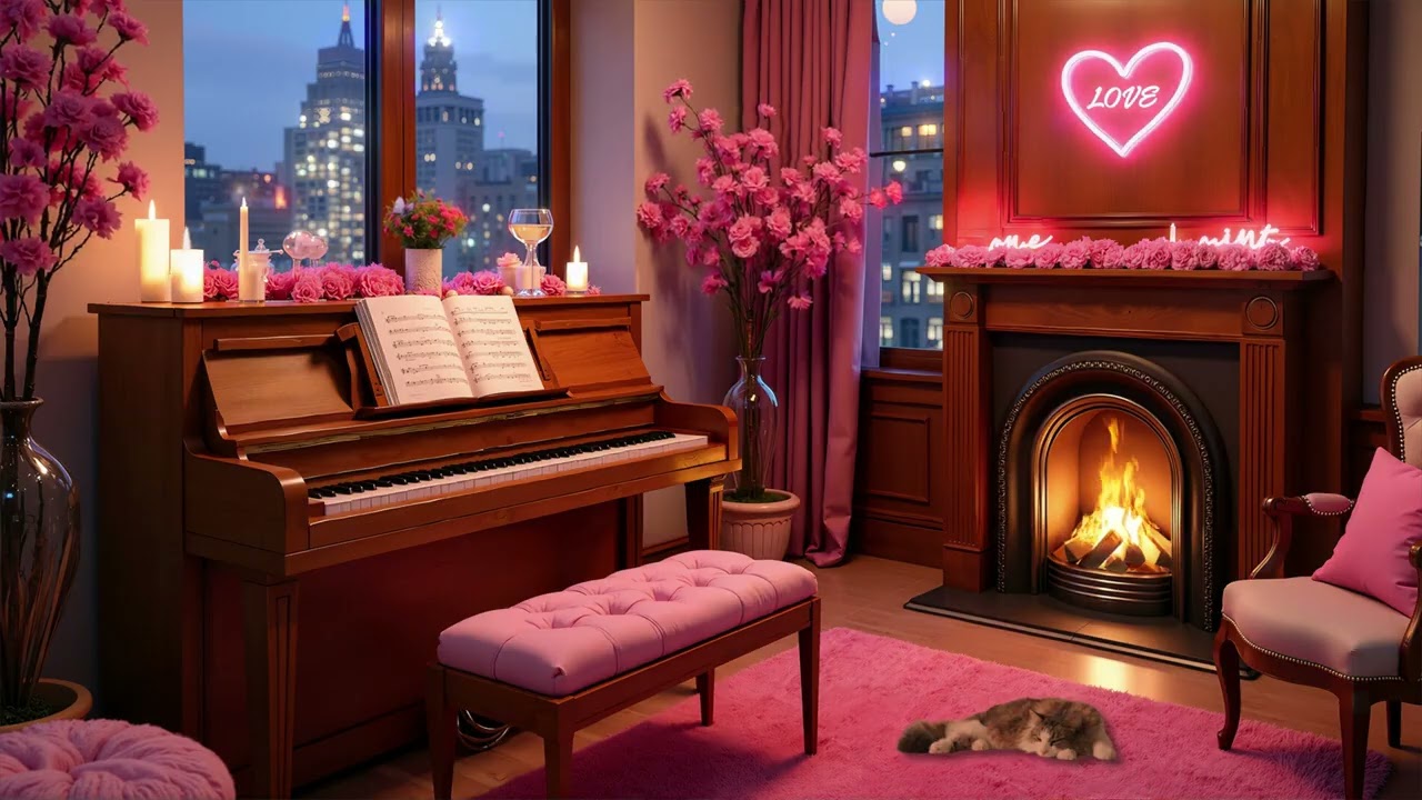 Valentine Cozy Pink Room in Paris 💕 Gentle Piano Music to Calm Stress & Sleep Well 🌙🎶