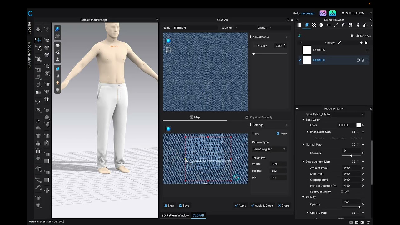 Creating Denim fabric in CLO 3D- the new CLOFAB tool, Fabric Map Generator in version CLO 2025.2