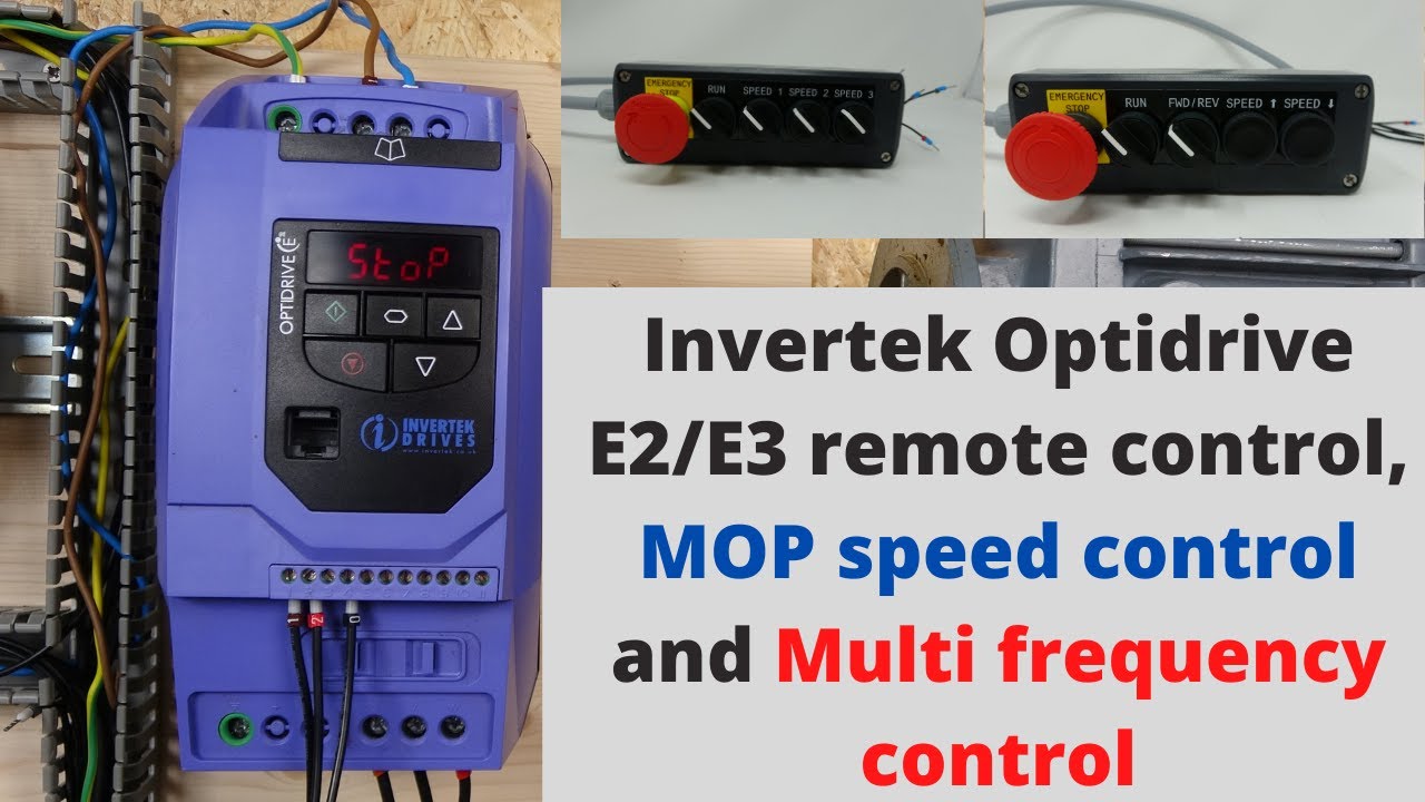 Invertek Optidrive E2/E3 remote control, MOP speed control and multi frequency control. (English)