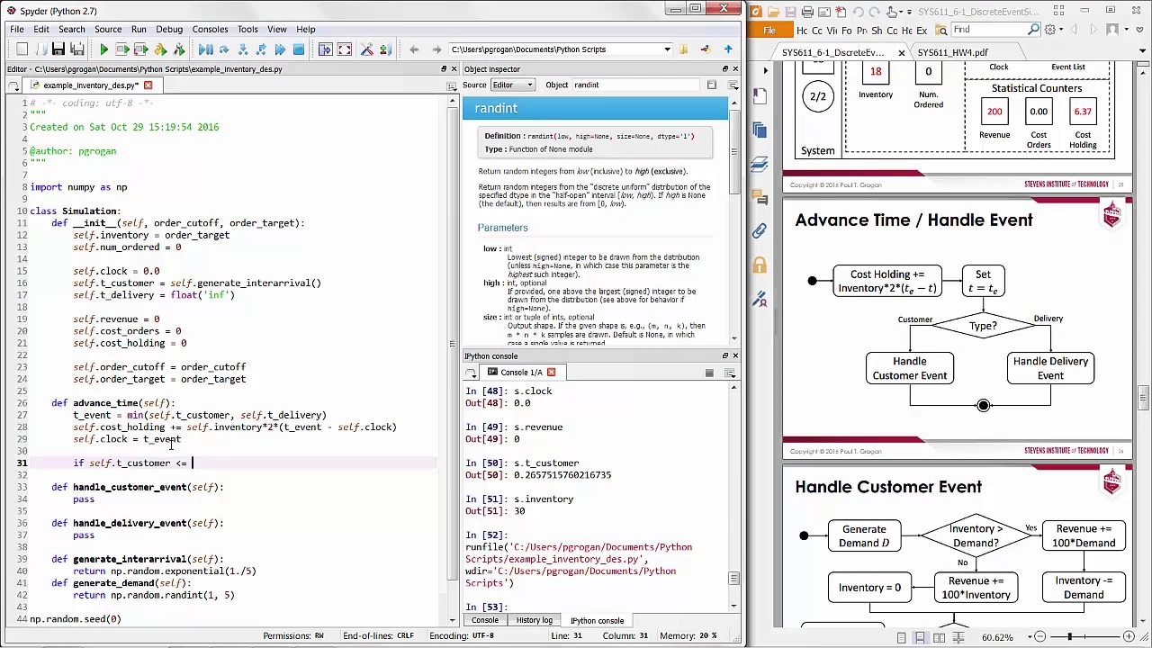 Inventory System Discrete Event Simulation in Python (Event-scheduling)