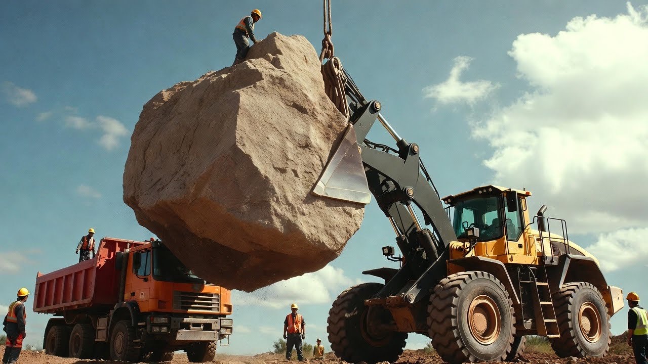 Extreme Marble Loading at Mountain Quarry | Giant Wheel Loaders Lifting Massive Blocks