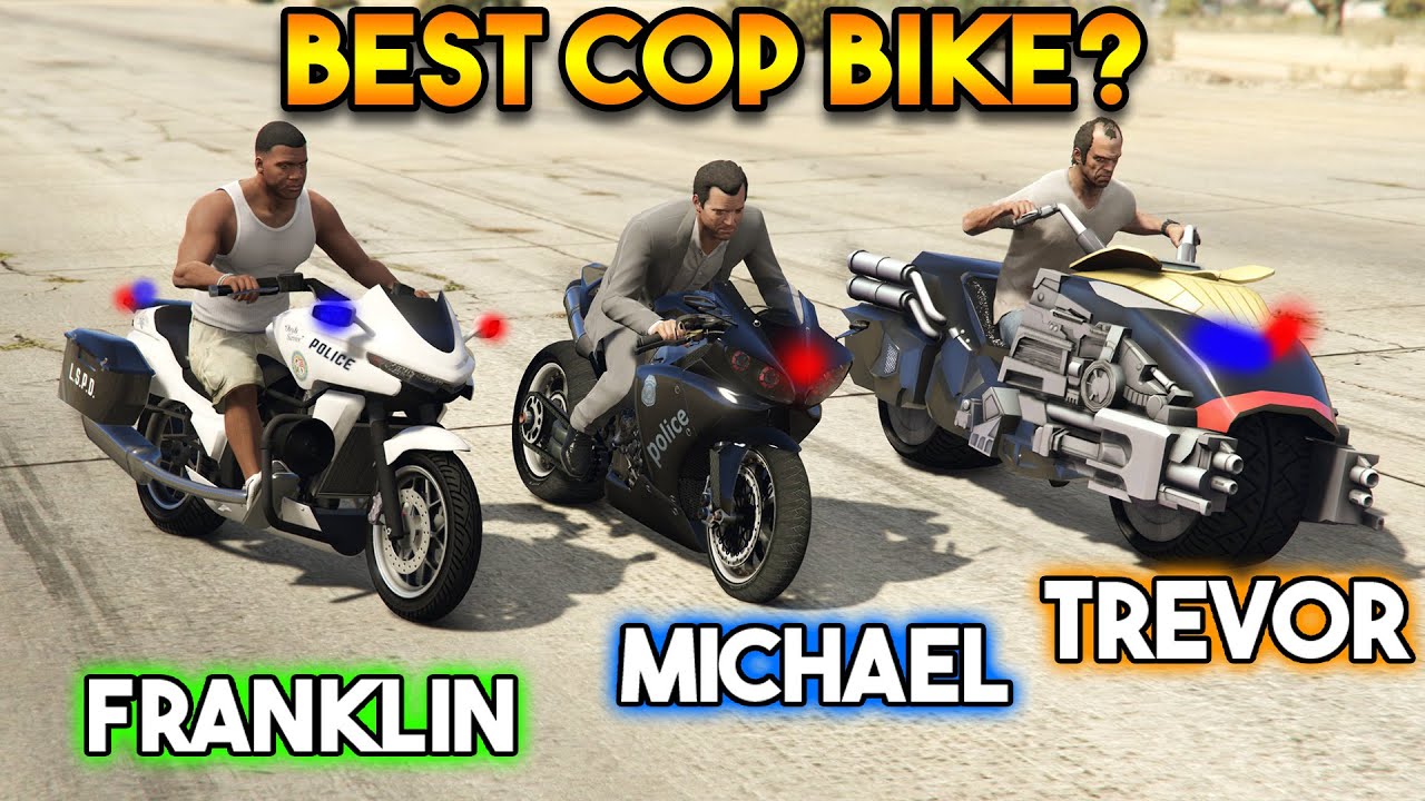 GTA 5 : FRANKLIN VS MICHAEL VS TREVOR (WHICH IS BEST COP BIKE?)