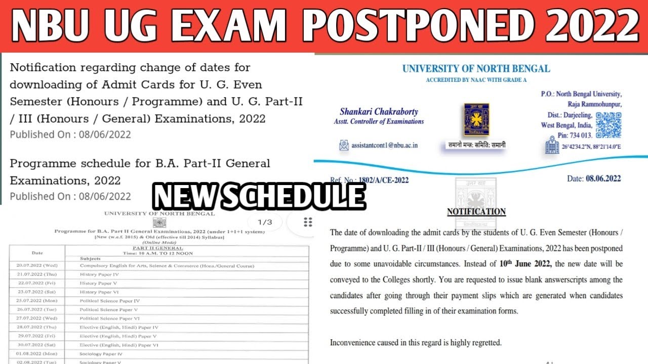 NBU - UG Online Exam new Schedule 2022 || University of north bengal || Ug exam new schedule