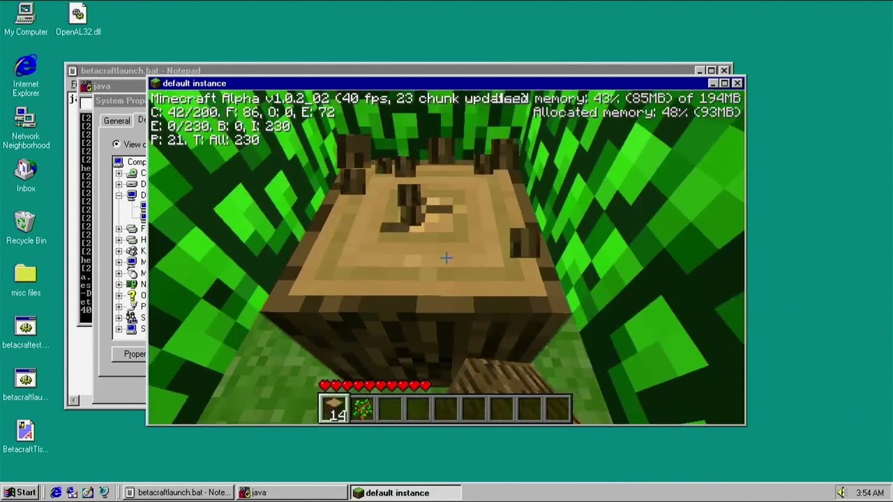 Playing Minecraft on Windows 95