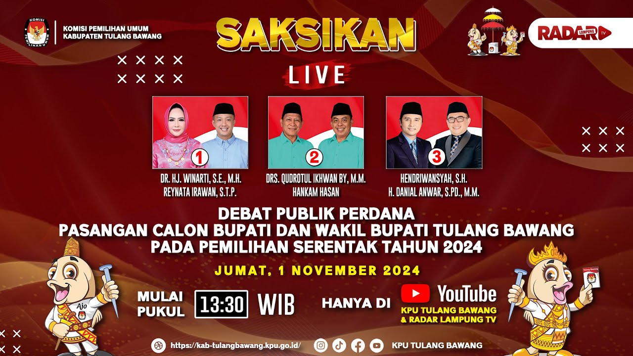 🔴 LIVE DEBAT PUBLIK PASANGAN CALON BUPATI DAN WAKIL BUPATI TULANG BAWANG TAHUN 2024