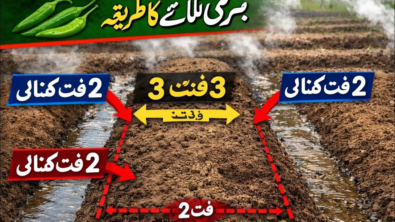 25 February 2026​ہری مرچ کاشت کا نیا طریقہ: 3ft بیڈ اور 2ft نالی | Chilli Farming Method