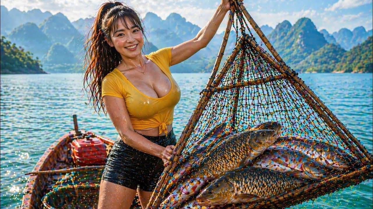 Amazing Fishing Skill! Hoang Thi Luyen Uses Primitive Bamboo Trap and Catches a Full Basket of Fish