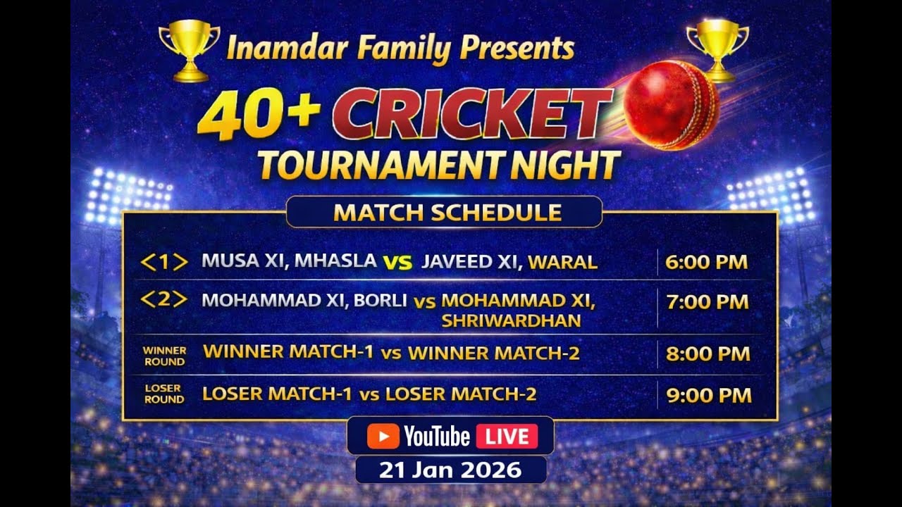 40+ CRICKET || TOURNAMENT NIGHT || 2026 || INAMDAR FAMILY PRESENTS